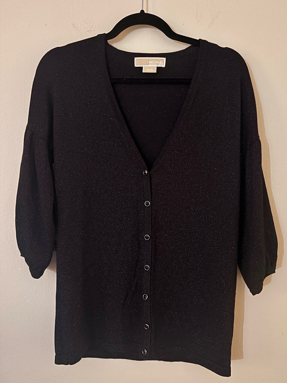 Michael Michael Kors Black Metallic Shimmer Button Cardigan Sweater Small